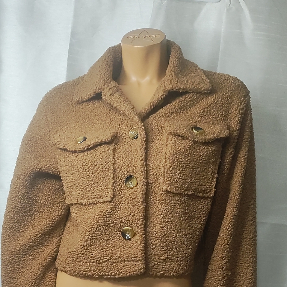 Industry Men's Tan Teddy‎ Jacket with Plush Sherpa Texture Size S